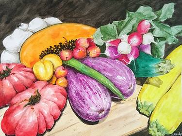 Still life with vegetables. Original watercolor painting thumb