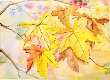 Autumn leaves. Watercolor painting thumb