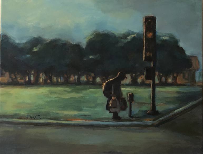 lonely man walking painting