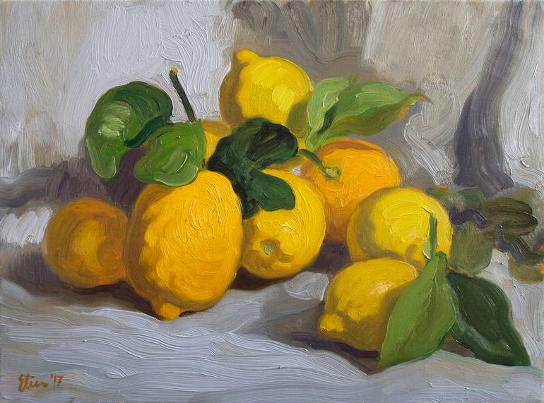 Still life with Lemons Painting by Elina Jermaka | Saatchi Art