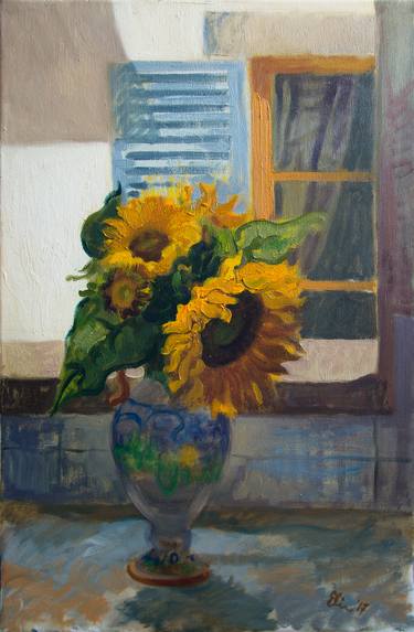 Still Life With Sunflowers In Tuscan Vase Painting By Elina