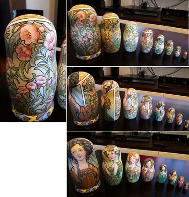 A doll of eight dolls, carved from wood (linden), painted in a mixed style, closer to art nouveau. thumb