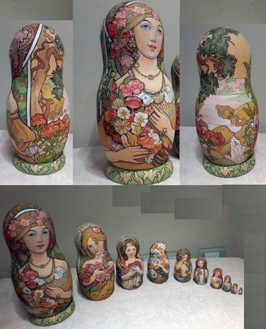 A doll of 10 dolls, carved from wood (linden), painted in a mixed style, closer to art nouveau.. thumb