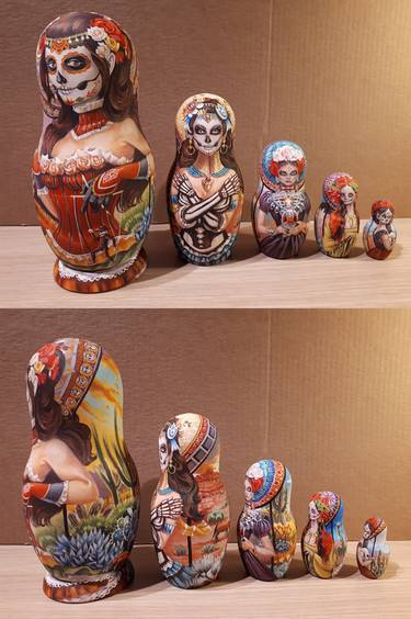 Mexican Dead day, matryoshka doll, modern style, art Nouveau, wooden product, art painting, nesting doll, interior thing thumb