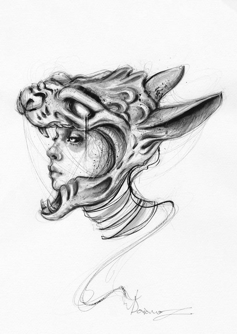 gargoyle drawing black white