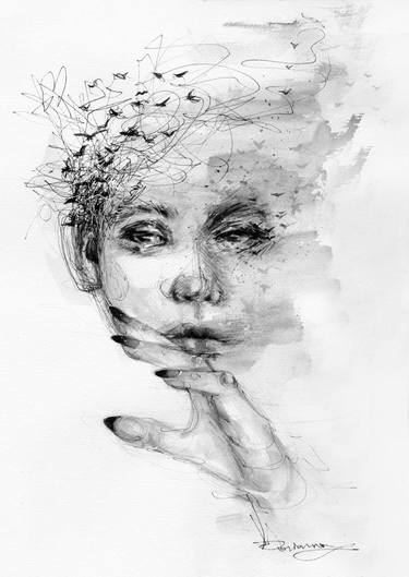 Original Abstract Portrait Drawings by Doriana Popa