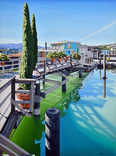 Saatchi Art Artist Alex Nizovsky; Paintings, “Sausalito Houseboats / Bridge Between Docks” #art