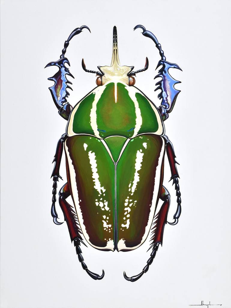 Flower Beetle 2 Mecynorrhina Ugandensis Olivacea Painting By Alex