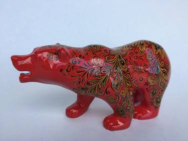 Ceramic Bear Decor for home Red bear Khokhloma thumb