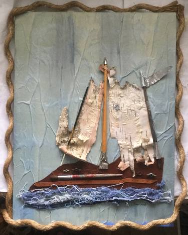 Original Boat Collage by Liz Savedes