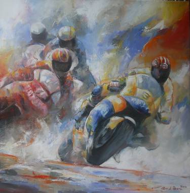 Original Realism Motorcycle Paintings by Angelique van den Born