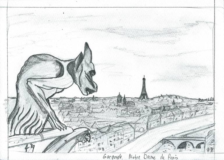 notre dame cathedral gargoyles drawing