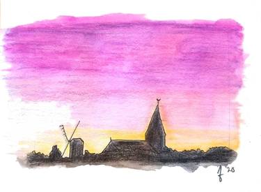 Ermelo Sunset, watercolor skylines nr. 05 thumb