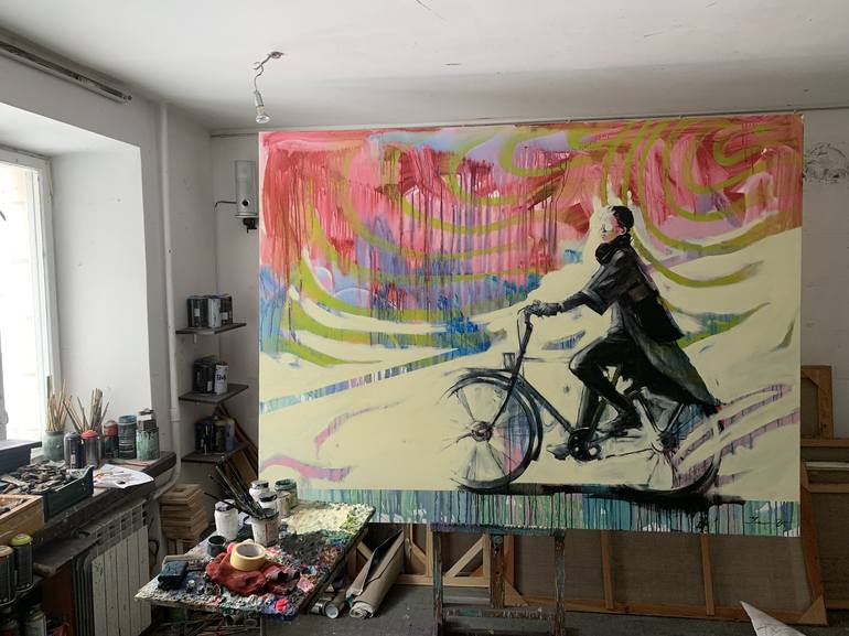 Original Modern Bicycle Painting by Yaroslav Yaseniev