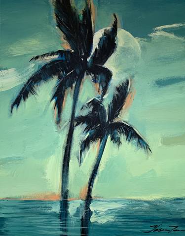 Expressionist painting-"Green day"-Pop Art-palms and sea-seascape thumb