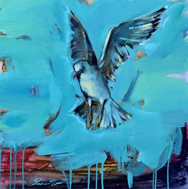 Bright painting-"Flying seagull"-Pop Art-Bird-Sea-Ocean-Sunset thumb