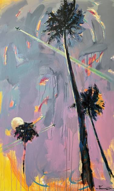XL artwork-"Flight to Miami"-Pop Art-Palm-Expressionism-Sunset thumb