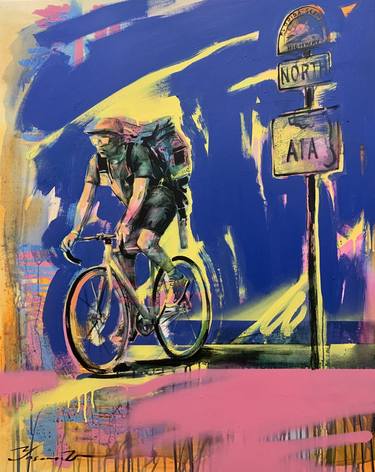 Big painting-"Young cyclist"-Urban Art-Pop Art-Bicycle thumb