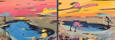 "Pink and Yellow" - Pop Art - Palms - Swimming pool - Diptych thumb