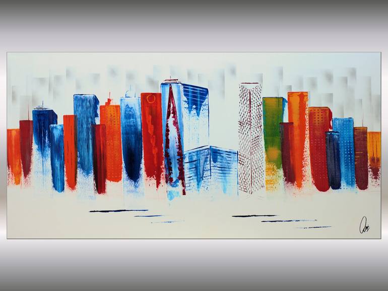 New York City - abstract skyline on stretched canvas Painting by ...