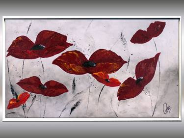 Poppy Love- Abstract Painting Poppies in Frame thumb