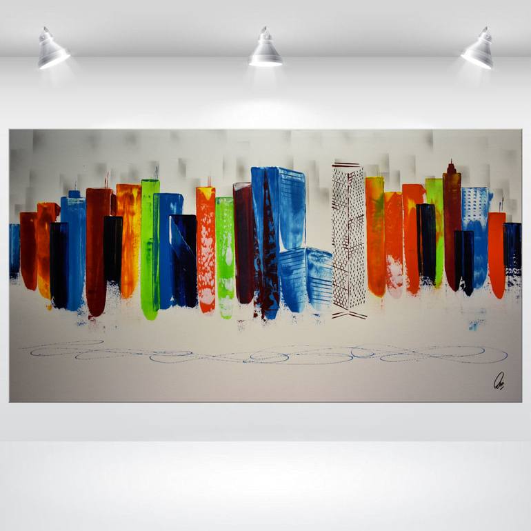 Original Abstract Cities Painting by Edelgard Schroer