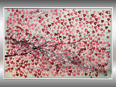 Blooming Branch - Framed Painting Red Cherry Blossoms thumb