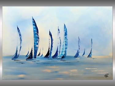 Happy Holidays - Large Sailboat Painting on Stretched Canvas thumb
