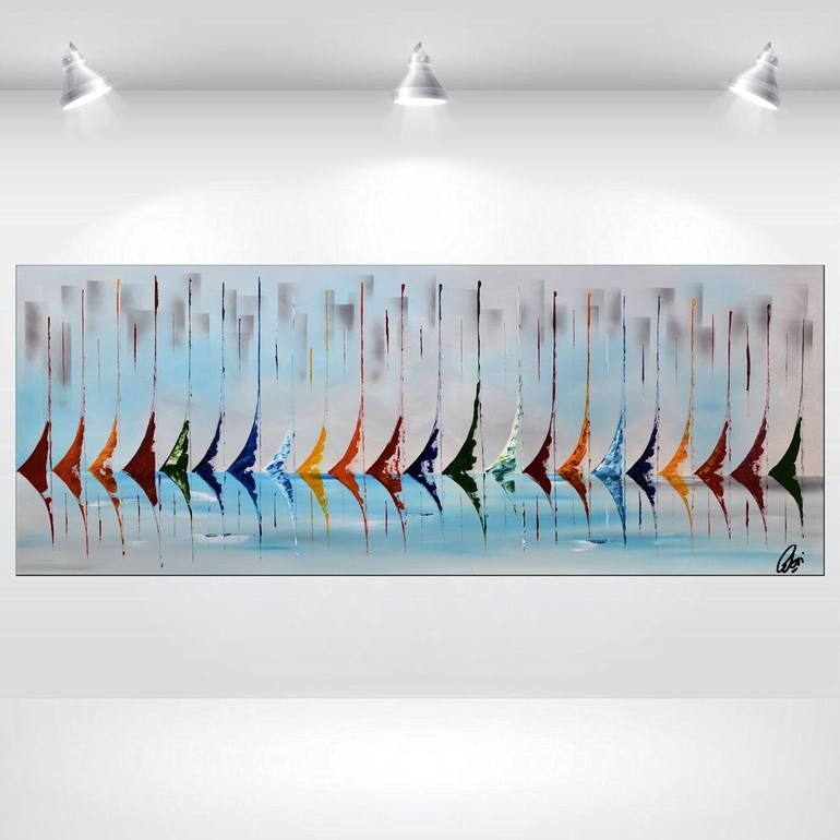 Original Abstract Sailboat Painting by Edelgard Schroer