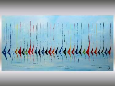 Regatta - Blue Abstract Sailboat Painting, Stretched Canvas thumb
