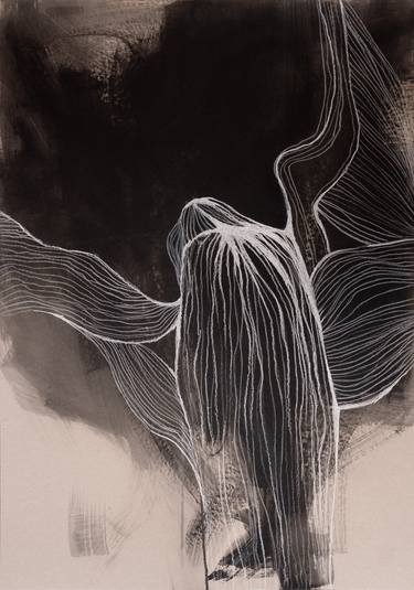 Original Abstract Expressionism Floral Drawings by Monika Konczakowska