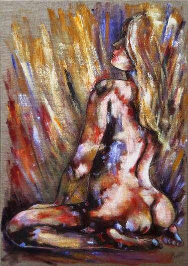 Nude. Abstract Painting. Naked Women. Emotions Rain. Gestural thumb