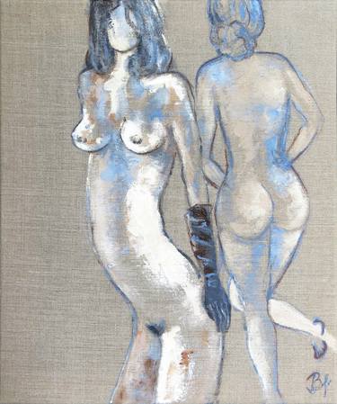 Standing Figures. Abstract Painting. Nudes. Lesbian Couple thumb