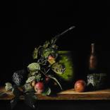 Still life with apples and jug with green algae by Jan Teunissen