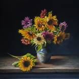 Multicolor sunflowers in a dark atmosphere by Jan Teunissen