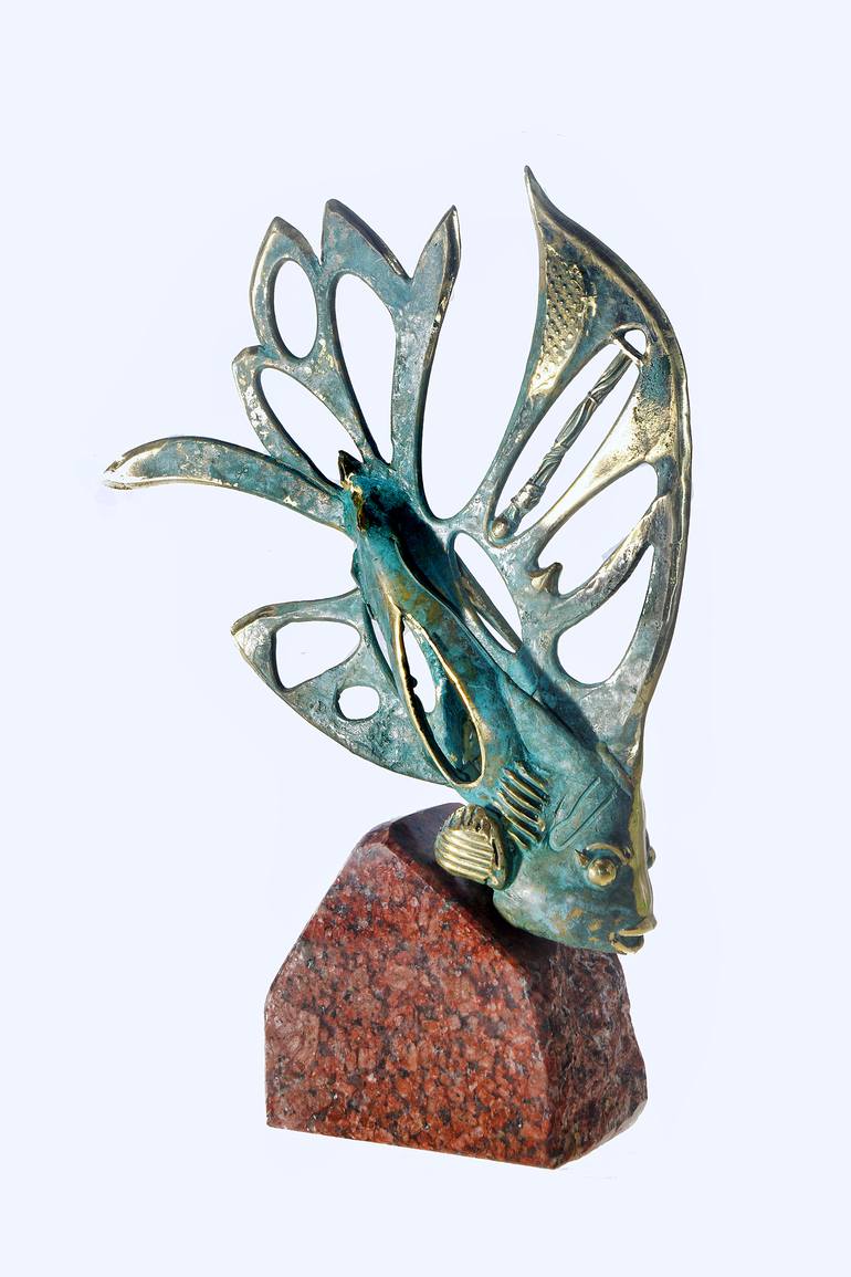 Original Abstract Expressionism Fish Sculpture by Stanimir Kuyumdzhiev