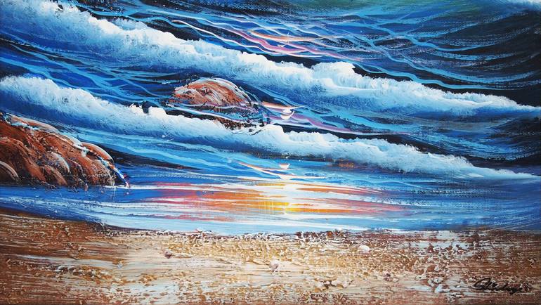 Original Beach Painting by Shirley Chan