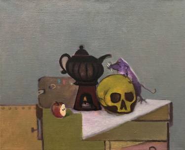 Still Life With Skull, Mouse, Palette, Jar and Apple thumb