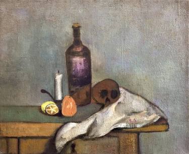 Still Life with Candle, Bottle, Fruits and Skull thumb