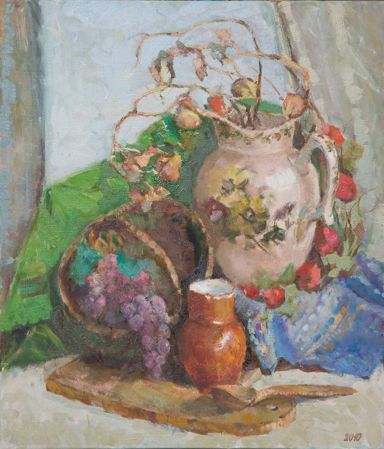 Stilllife with fesalism and grapes Painting by Iryna Leonova | Saatchi Art