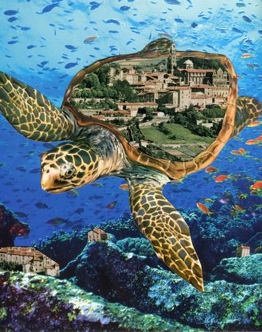 Original Surrealism Seascape Collage by Maya Land