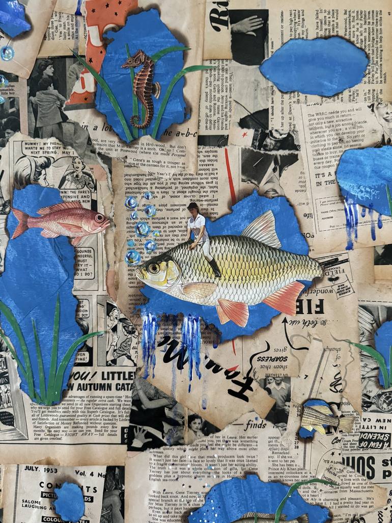 Original Surrealism Fish Mixed Media by Maya Land