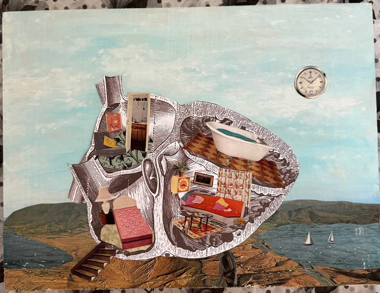 Original Home Mixed Media by Maya Land | Surrealism Art on Cotton Paper | Home is where the heart is