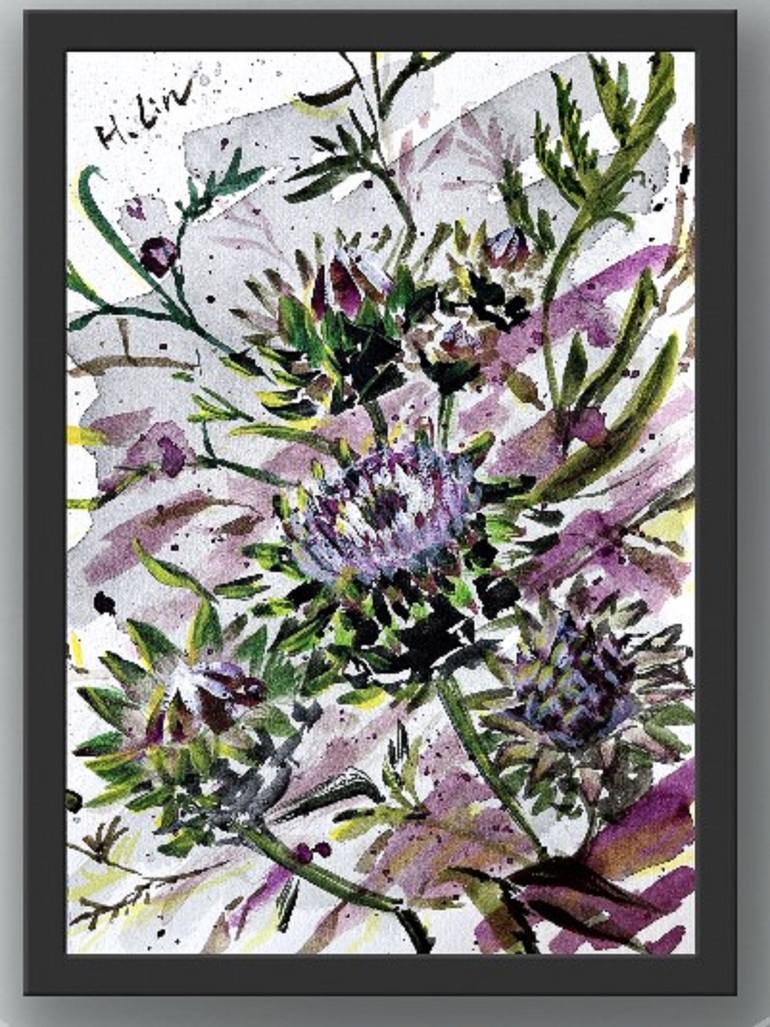 Original Abstract Botanic Painting by Hsin Lin