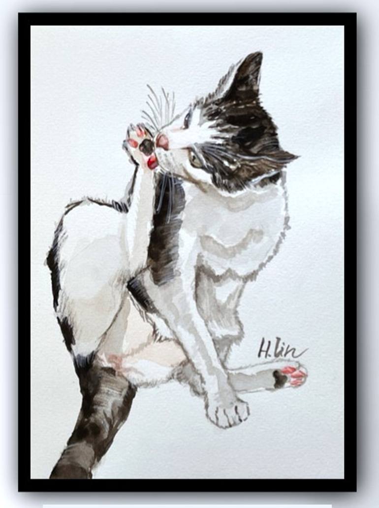 Original Contemporary Cats Painting by Hsin Lin