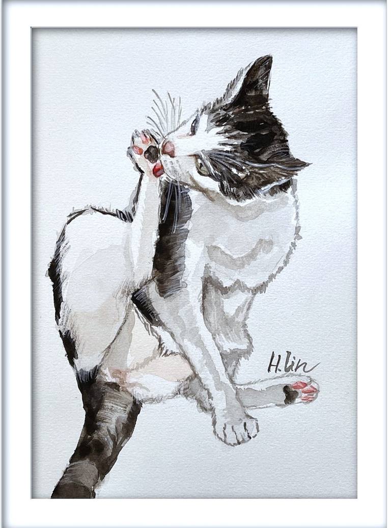 Original Contemporary Cats Painting by Hsin Lin