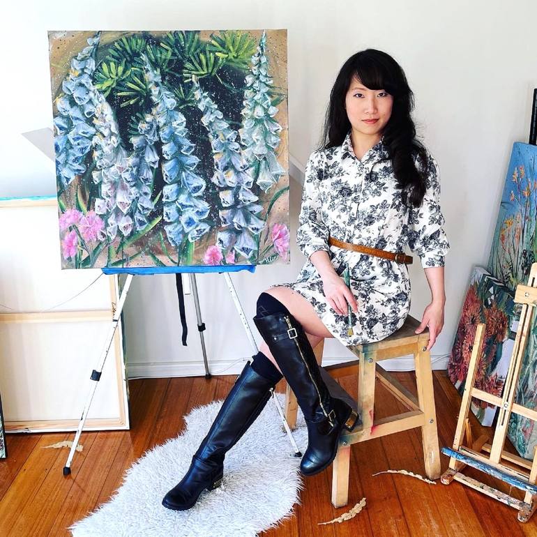 Original Abstract Floral Painting by Hsin Lin