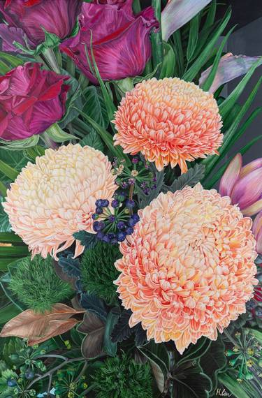 A LIFE TIME LOVE – Chrysanthemums, Roses and Green Ball Dianthus thumb