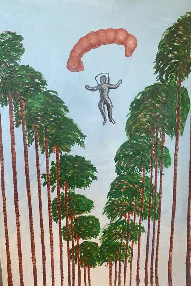 Palm Paradise- Man flying on a parachute thumb