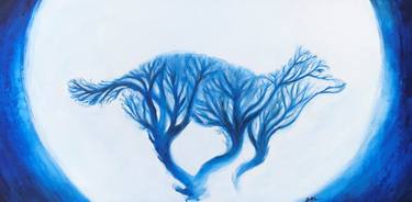 Blue tree wolf on the moon thumb